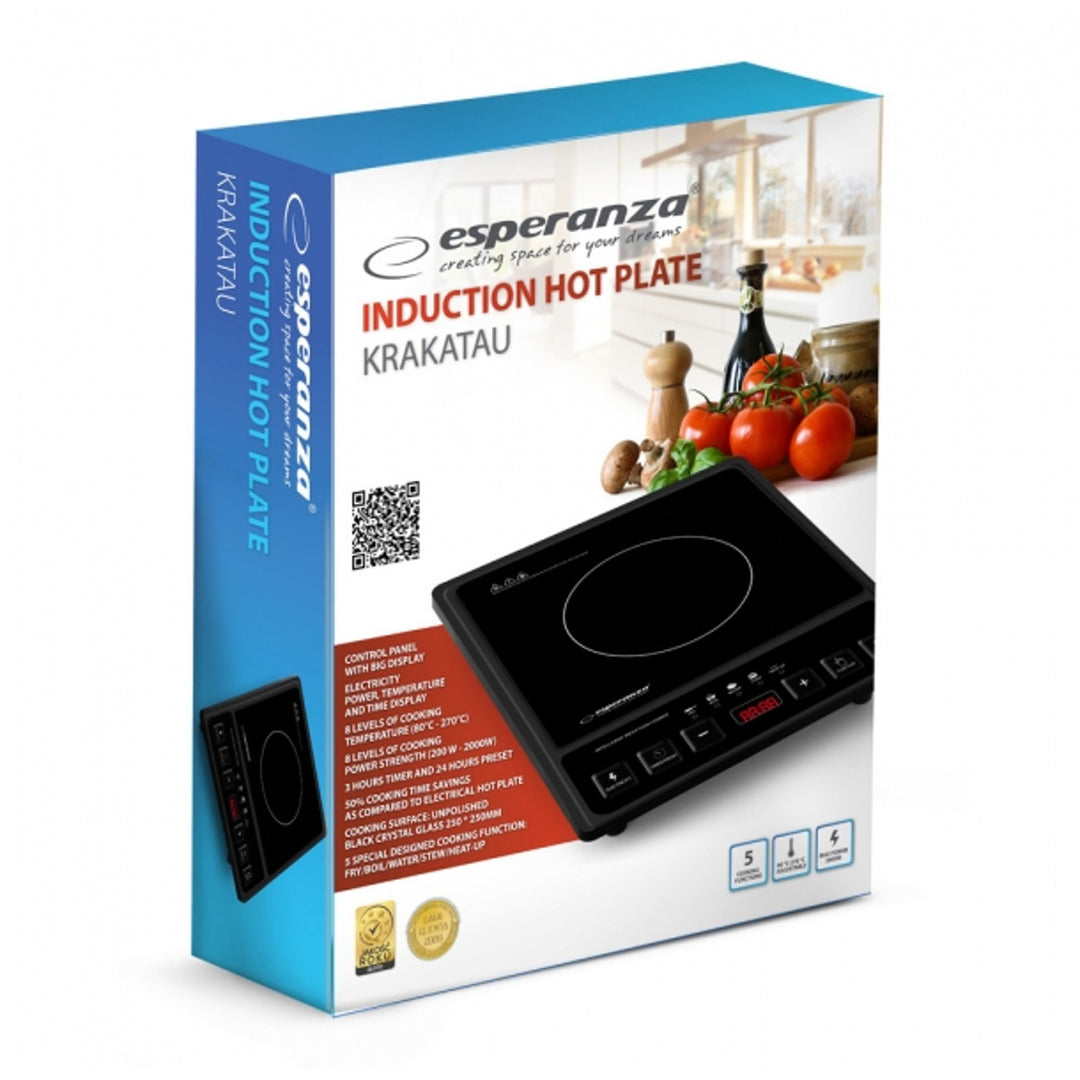 Piastra a induzione Esperanza, potenza 2000 W, 5 funzioni preimpostate, ampio display, Krakatau