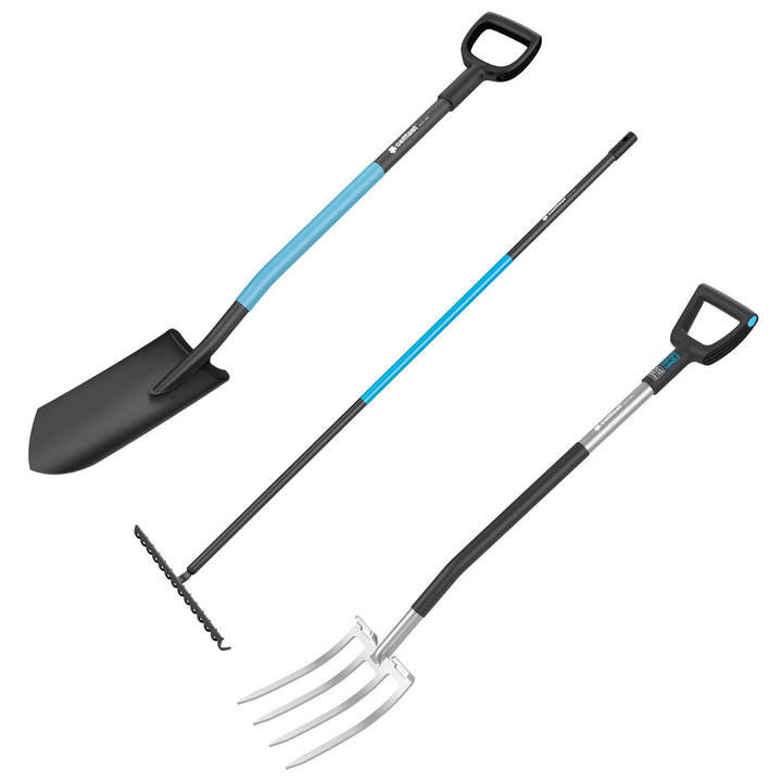 Vanghetta da vivaio / drenaggio CELLPRO + Forche ENERGO + Rastrelli metallici universali CELLPRO, Cellfast