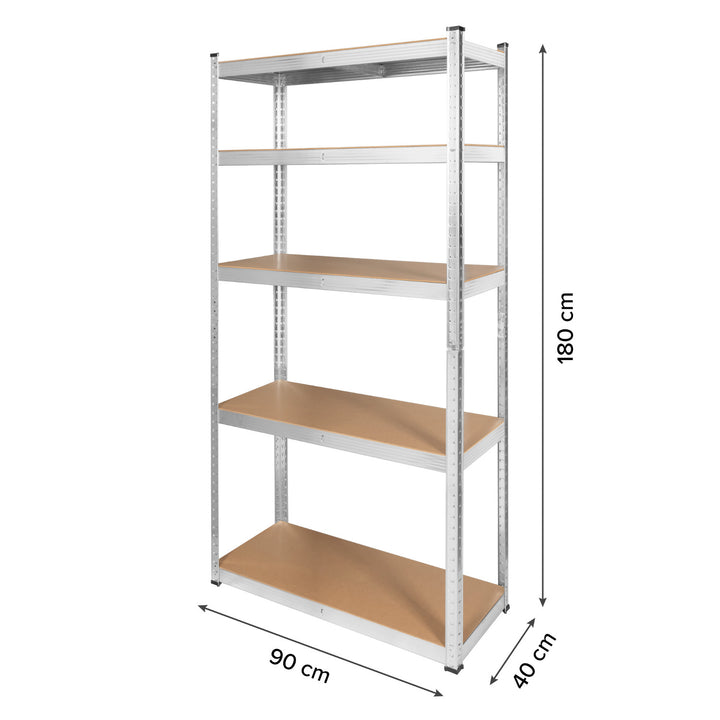 Scaffale metallico da magazzino, 5 ripiani, carico massimo fino a 750 kg, 180x90x40, colore argento Rebel, 2 pezzi