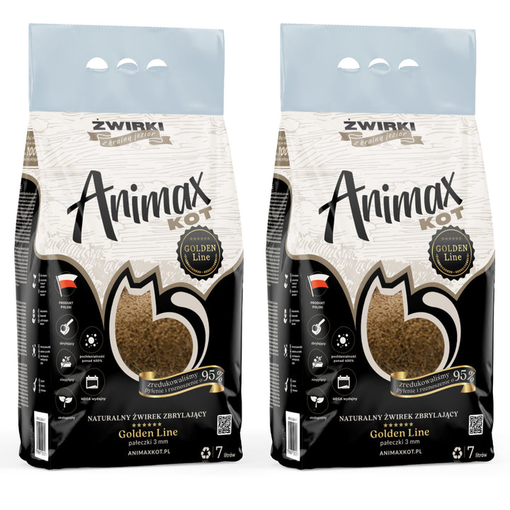Lettiera agglomerante, Animax Golden Line 3 mm, granuli piccoli, 2 sacchi da 7 L