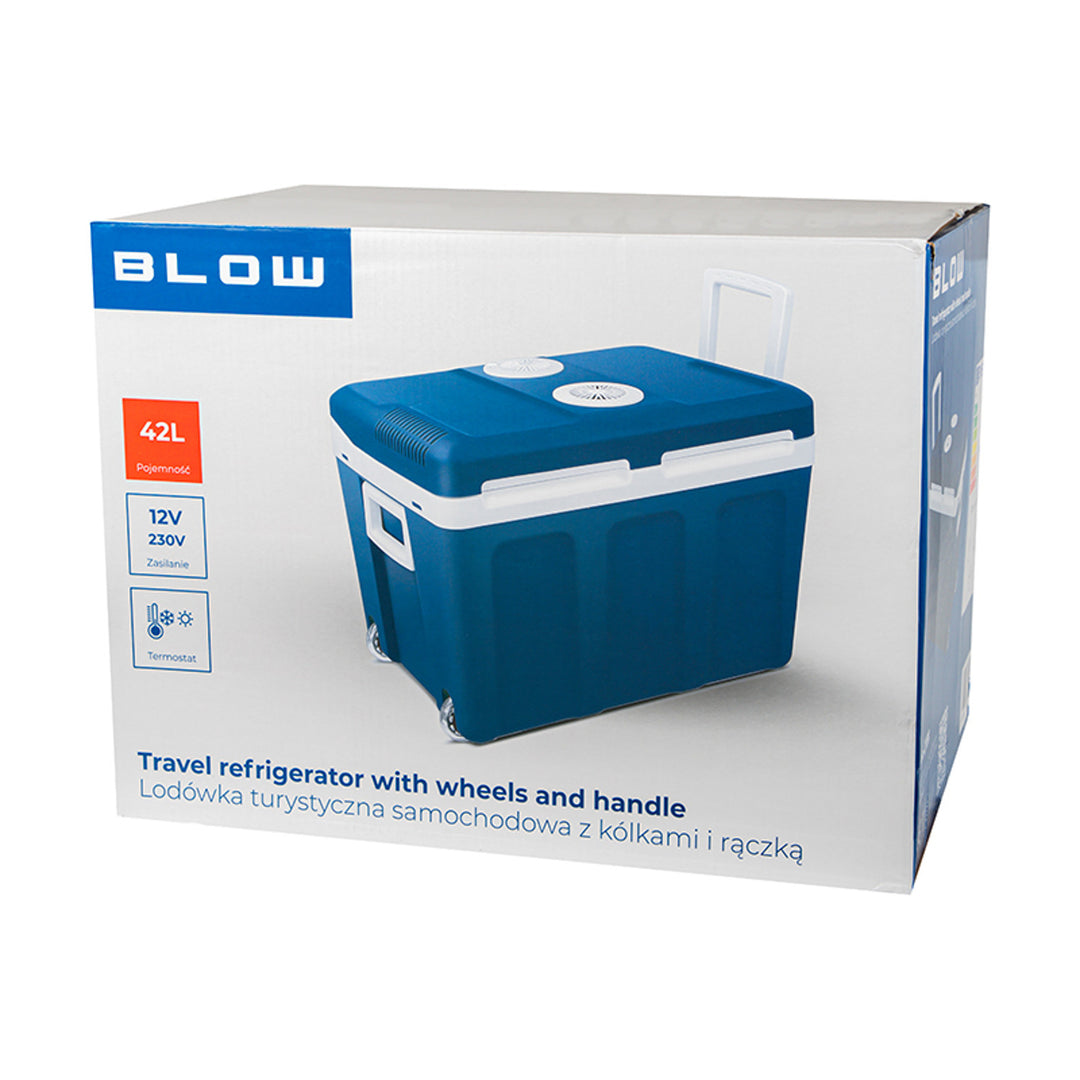 Frigorifero da viaggio per auto Blow, con rotelle, capacità 42 L, modalità di riscaldamento, tensione DC 12 V e AC 100 V-240 V, 44-210