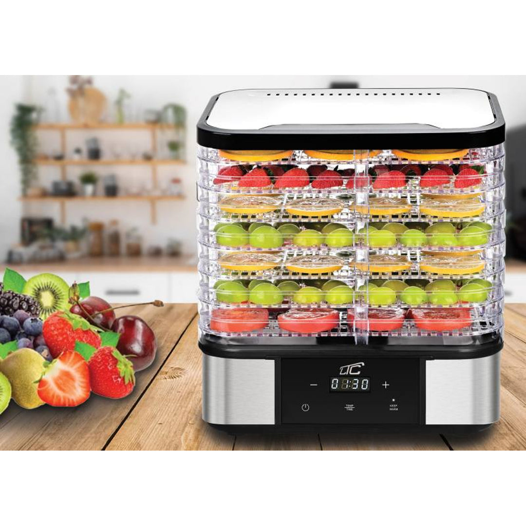 Essiccatore per funghi, verdure, frutta e carne LTC, in metallo, 7 vassoi, con display, pannello touch, potenza 380 W, funzione di mantenimento della temperatura, LXSR004