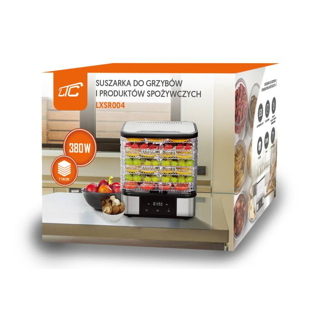 Essiccatore per funghi, verdure, frutta e carne LTC, in metallo, 7 vassoi, con display, pannello touch, potenza 380 W, funzione di mantenimento della temperatura, LXSR004
