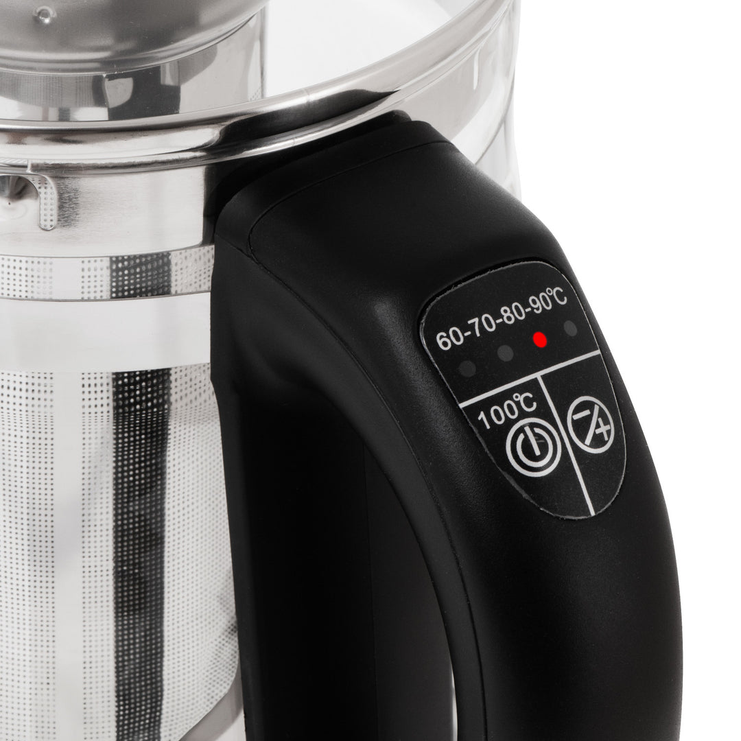 Bollitore in vetro da 1,5 L con infusore e regolazione della temperatura, 2200 W, LED 60–100 °C, Adler AD 1299 nero