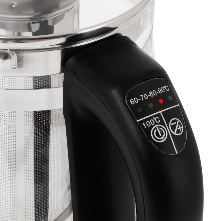 Bollitore in vetro da 1,5 L con infusore e regolazione della temperatura, 2200 W, LED 60–100 °C, Adler AD 1299 nero
