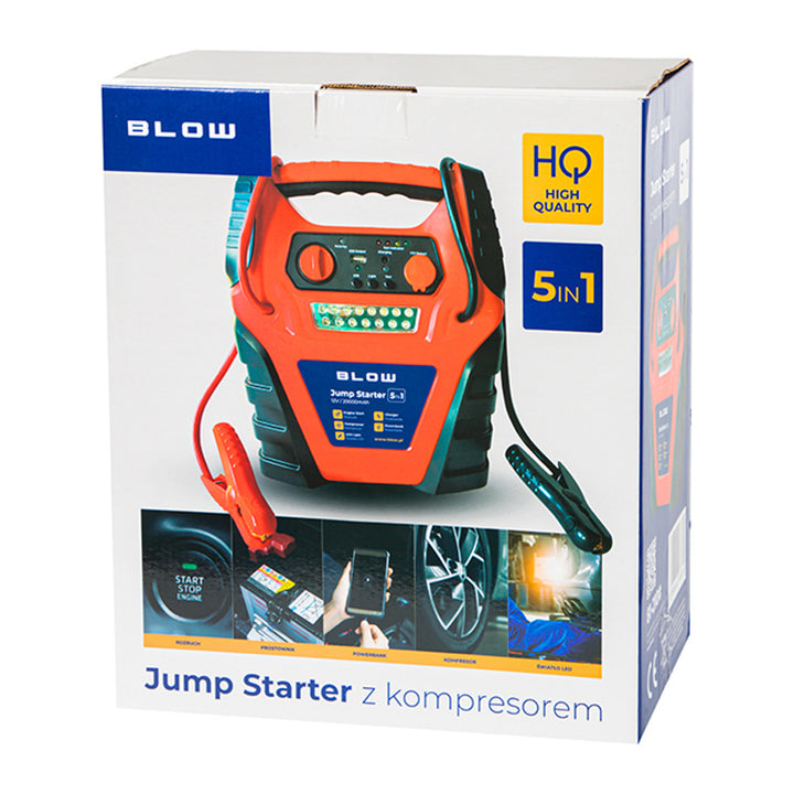 Jump Starter 5 in 1 Blow, con funzione di compressore, caricabatterie e powerbank, batteria da 12 V 20.000 mAh, corrente: di avviamento 400 A, di picco 900 A, dotato di fusibile di sovraccarico, 81-210#