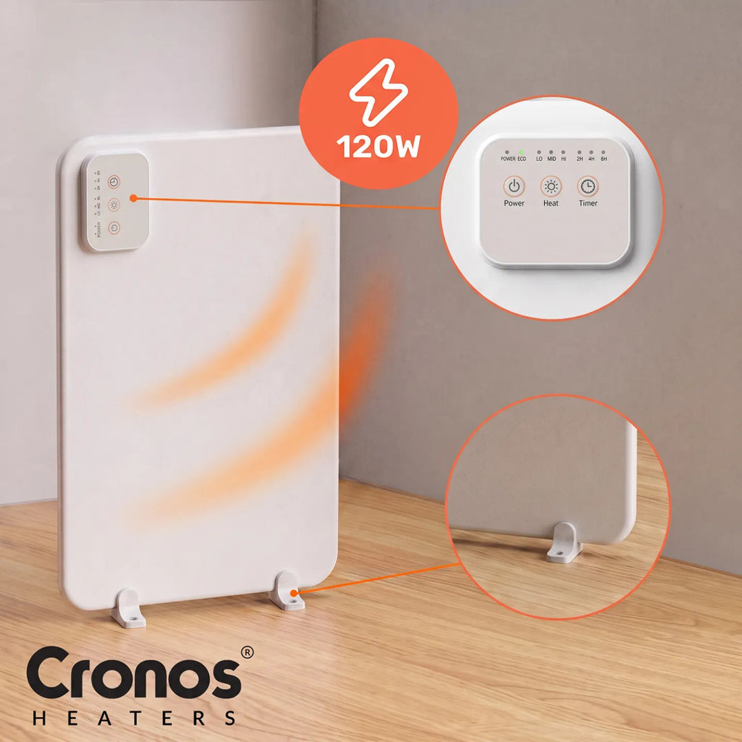 Pannello riscaldante a infrarossi da scrivania Cronos, potenza 120 W, timer, 3 livelli di funzionamento, DCH-150