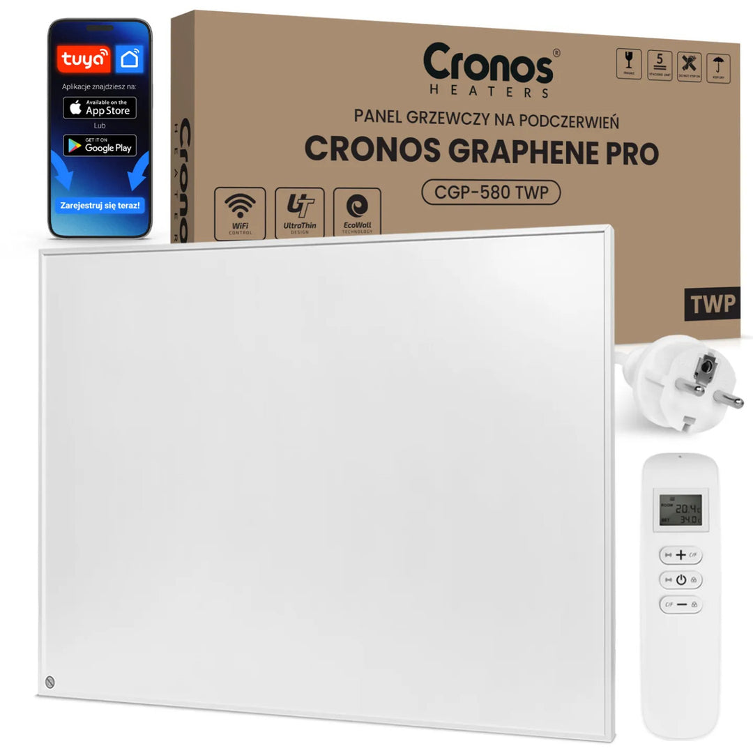 Pannello riscaldante a infrarossi Cronos Graphene, potenza 580 W, colore bianco, riscalda ambienti fino a 16 m², telecomando, PRO CGP-580TWP