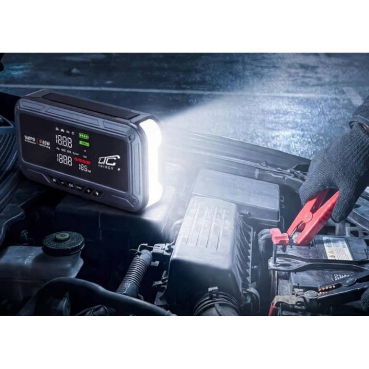 Jump Starter LTC, 12.000 mAh, con compressore, torcia e powerbank, display LCD, potenza 65 W, cavi e custodia inclusi, LXJS120