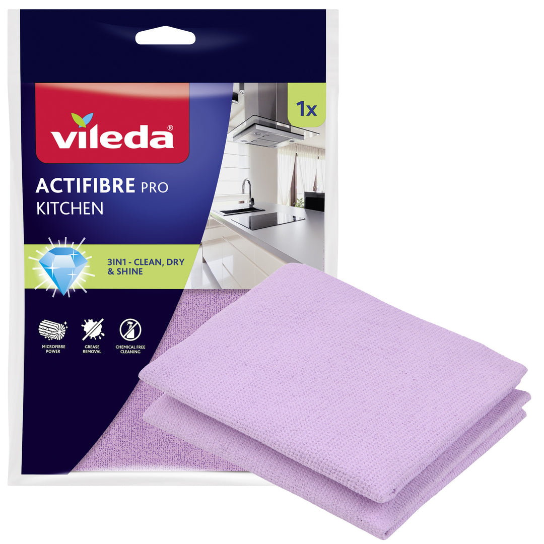 Panno da cucina Vileda Actifibre Pro, 1 pezzo, in microfibra, rivestimento in PVA, lavabile fino a 60 °C, 183303