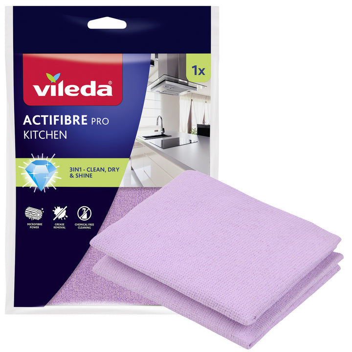 Panno da cucina Vileda Actifibre Pro, 1 pezzo, in microfibra, rivestimento in PVA, lavabile fino a 60 °C, 183303