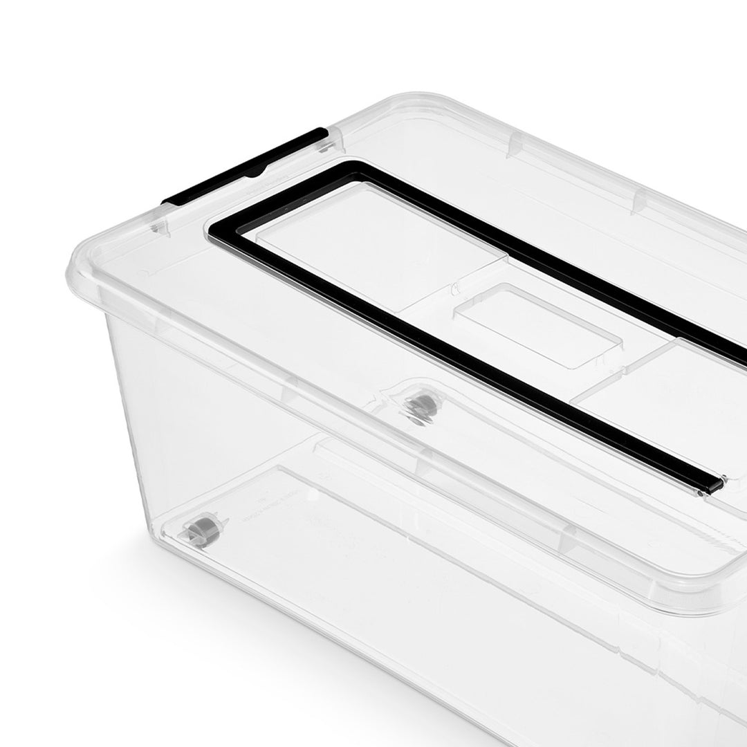 Contenitore Moxom SimpleStore, capacità 60 L, trasparente, coperchio con chiusura a clip, dotato di rotelle, privo di BPA, 04-0081