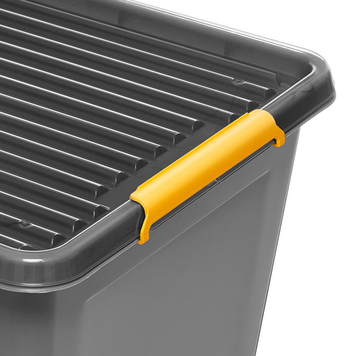 Contenitore Moxom SolidStore, capacità 80 L, grigio, coperchio a clip, dotato di rotelle, senza BPA, 04-0217