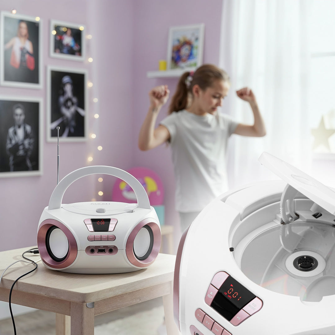 Radio Boombox CD-MP3, USB, radio FM, AUX, presa per cuffie, Adler, AD 1181