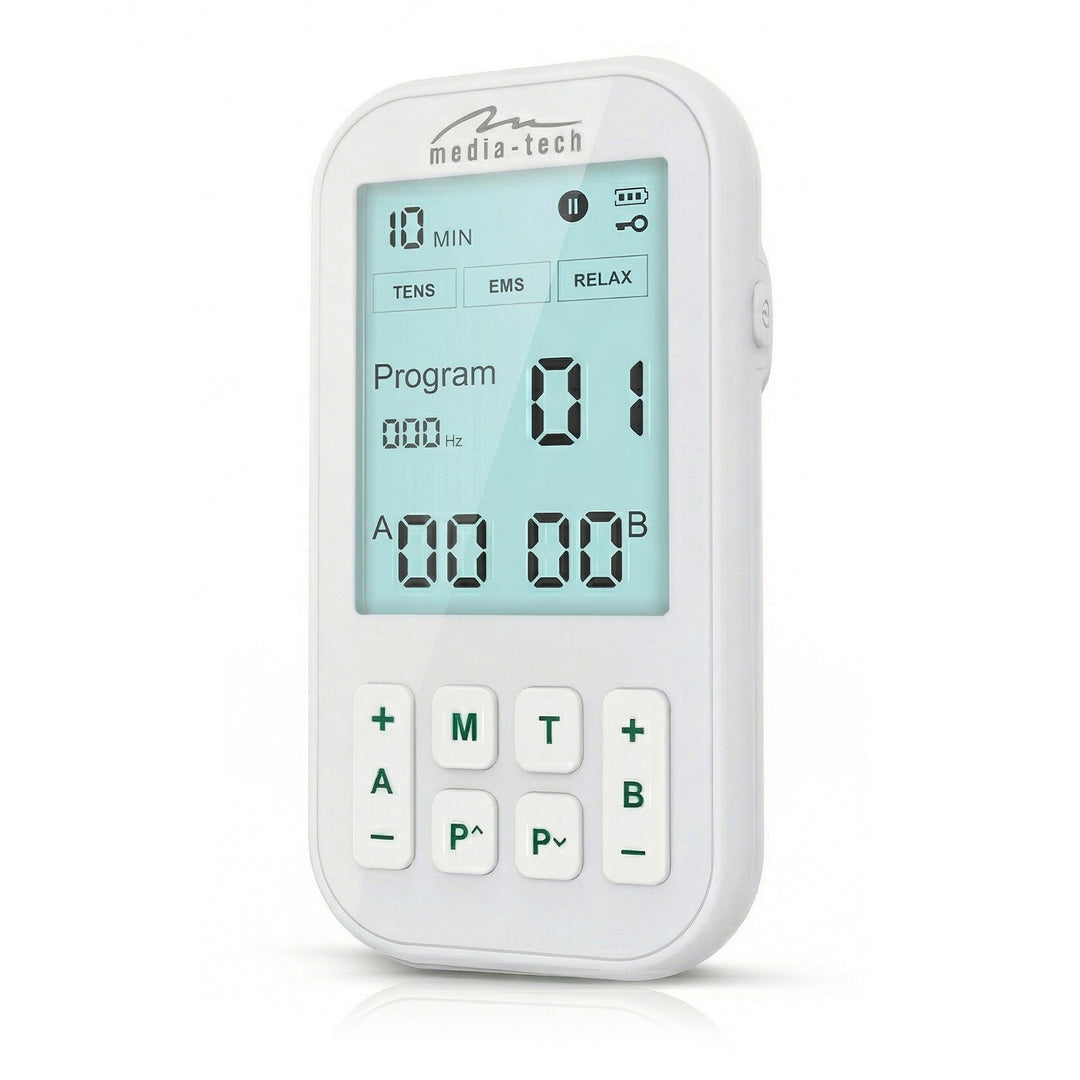 Massaggiatore ed elettrostimolatore muscolare, TENS/EMS, stimolazione 3 in 1, Mediatech, MT6543