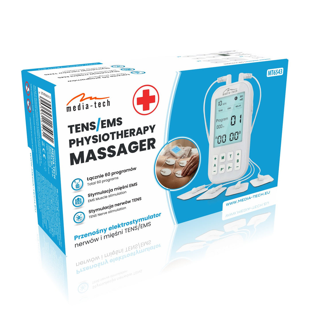 Massaggiatore ed elettrostimolatore muscolare, TENS/EMS, stimolazione 3 in 1, Mediatech, MT6543
