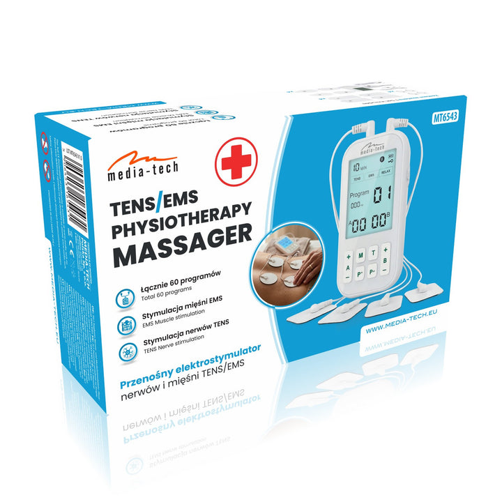 Massaggiatore ed elettrostimolatore muscolare, TENS/EMS, stimolazione 3 in 1, Mediatech, MT6543