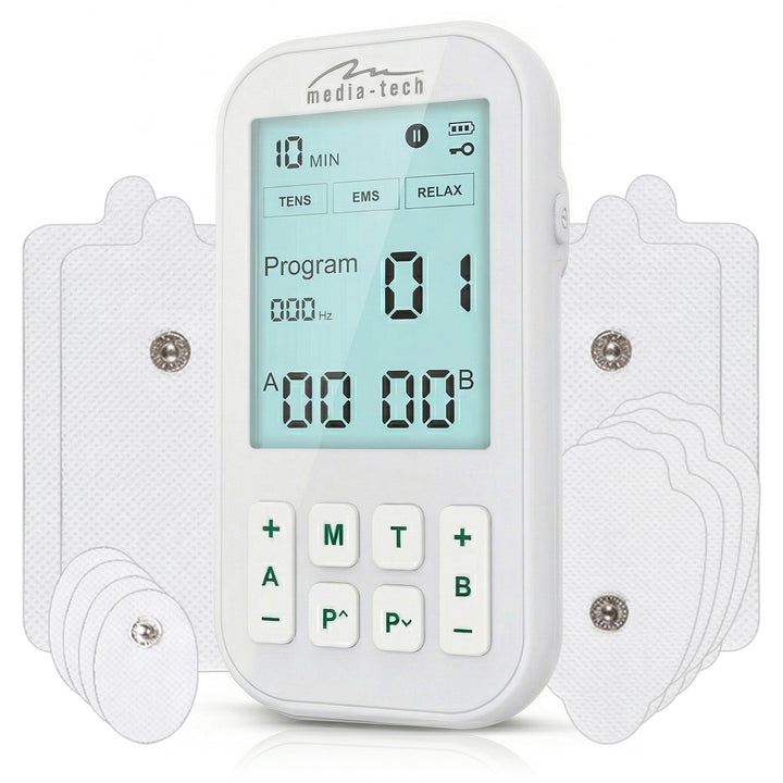 Massaggiatore ed elettrostimolatore muscolare, TENS/EMS, stimolazione 3 in 1, Mediatech, MT6543