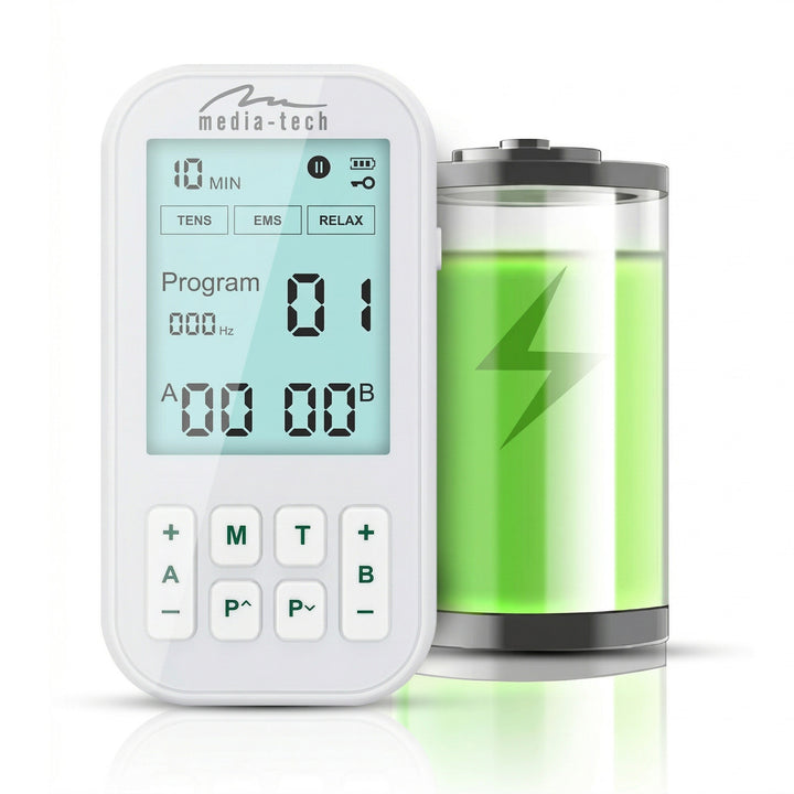 Massaggiatore ed elettrostimolatore muscolare, TENS/EMS, stimolazione 3 in 1, Mediatech, MT6543
