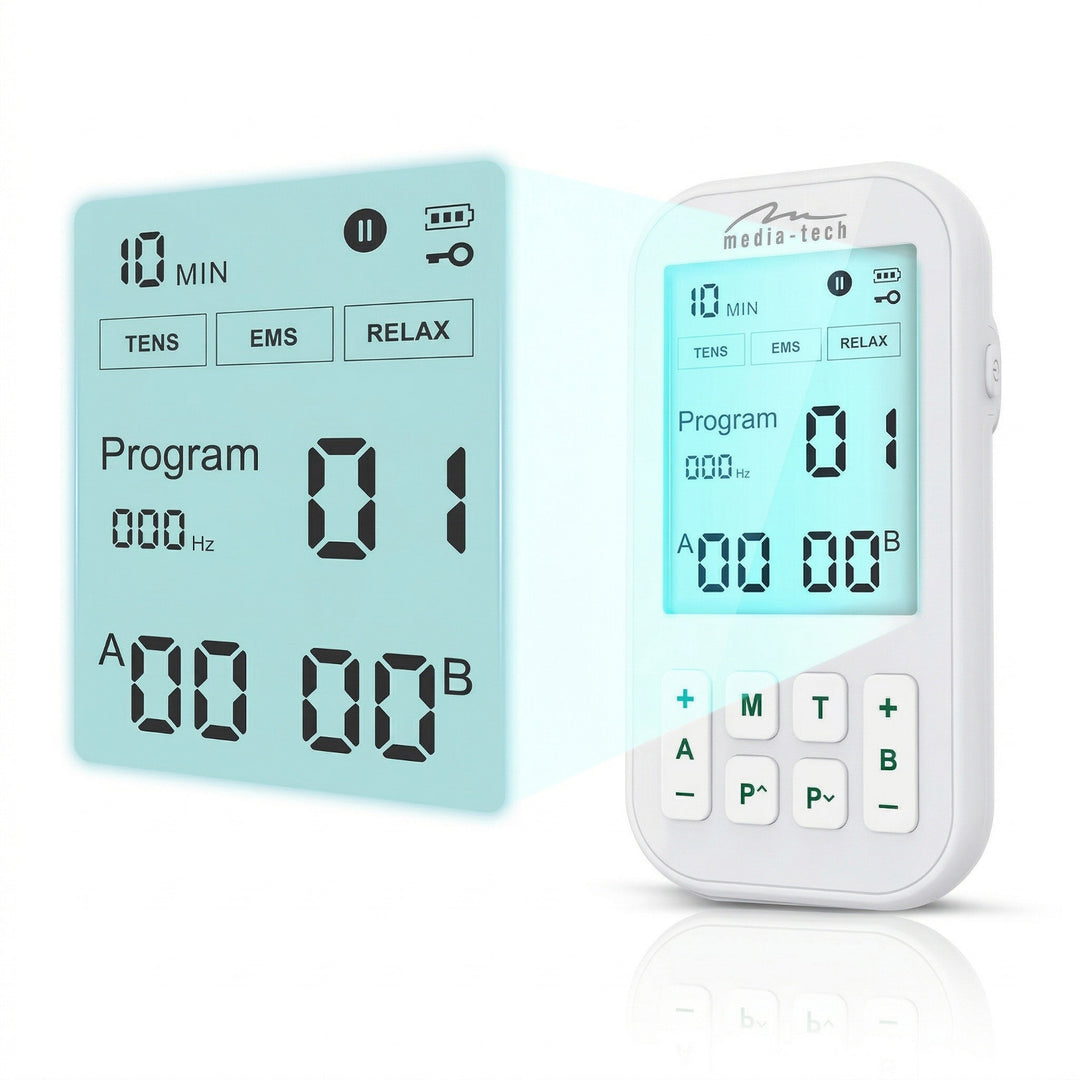 Massaggiatore ed elettrostimolatore muscolare, TENS/EMS, stimolazione 3 in 1, Mediatech, MT6543