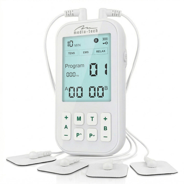 Massaggiatore ed elettrostimolatore muscolare, TENS/EMS, stimolazione 3 in 1, Mediatech, MT6543