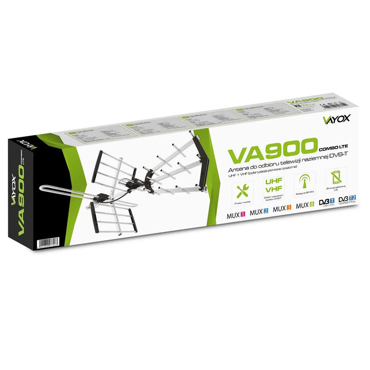 Antenna direzionale DVB-T/T2 VA900 COMBO con filtro LTE, in alluminio, Vayox