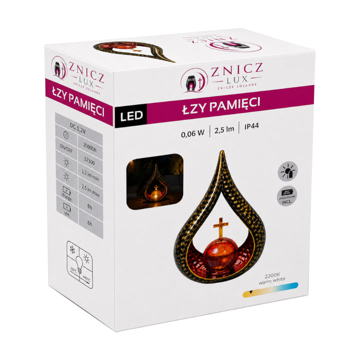 Lampada solare, “Lacrime della memoria”, LED da 0,06 W, autonomia 20.000 ore, luminosità massima 2,5 lm, 77200, Znicz-lux