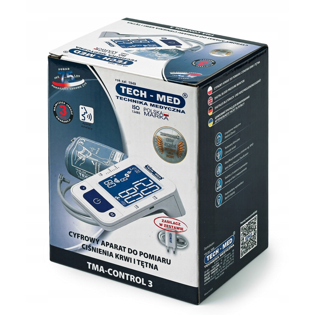 Tensiometro elettronico, funzione vocale, bracciale 22–42 cm, indicatore IHB, TMA-CONTROL3, Techmed
