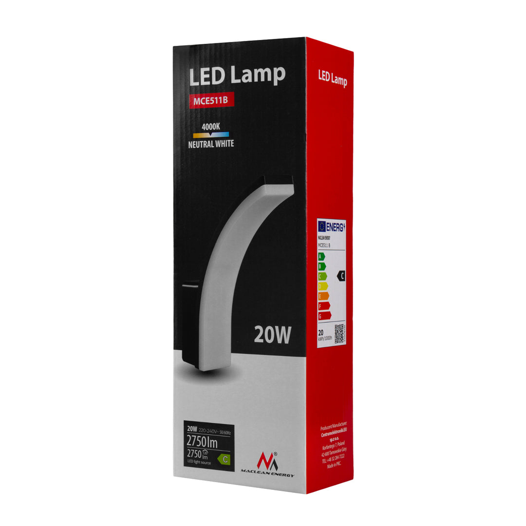 Lampada LED Maclean, colore nero, 20 W, IP65, 2750 lm, luce bianca neutra (4000 K) MCE511 B, 2 pezzi