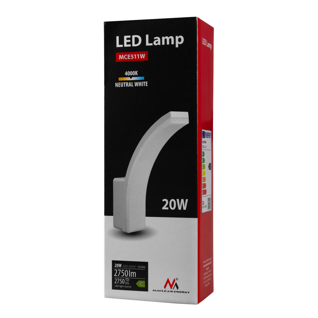 Lampada LED Maclean, colore bianco, 20 W, IP65, 2750 lm, luce bianca neutra (4000 K) MCE511 W, 2 pezzi