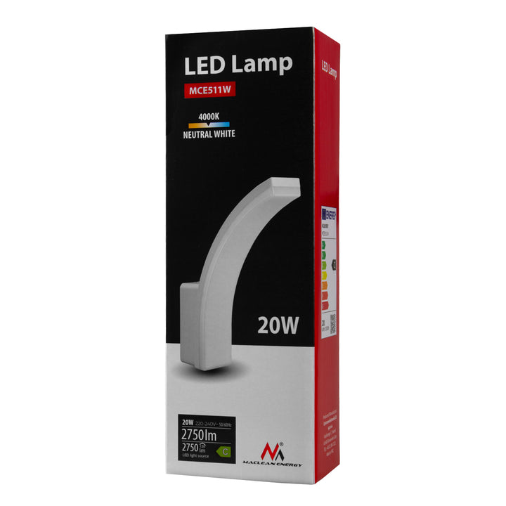 Lampada LED Maclean, colore bianco, 20 W, IP65, 2750 lm, luce bianca neutra (4000 K) MCE511 W, 2 pezzi