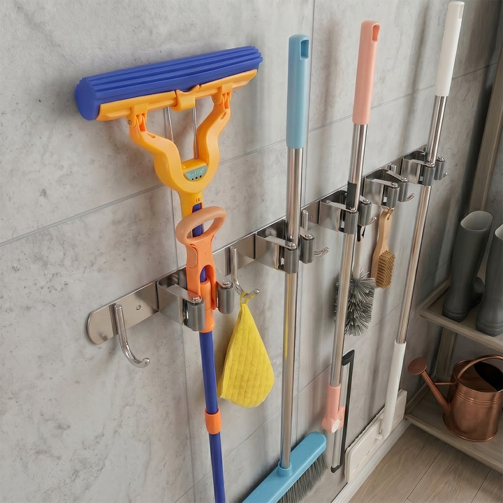 Organizer da parete per attrezzi da giardino e mop Maclean, in acciaio, con ganci, carico massimo 20 kg, larghezza 60 cm, MC-185, 2 pezzi