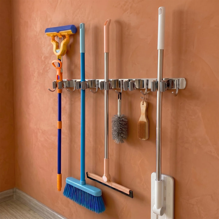 Organizer da parete per attrezzi da giardino e mop Maclean, in acciaio, con ganci, carico massimo 20 kg, larghezza 60 cm, MC-185, 2 pezzi