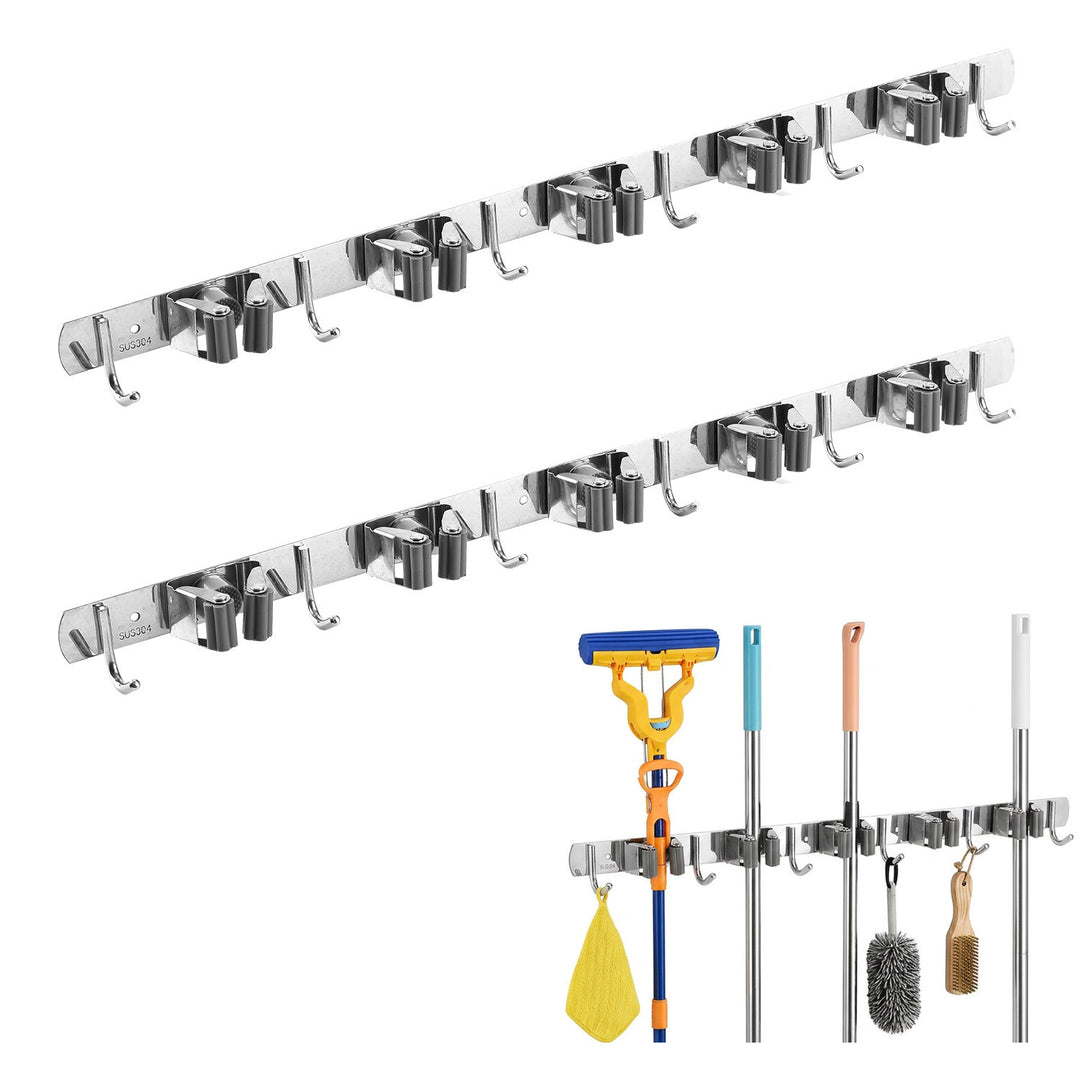 Organizer da parete per attrezzi da giardino e mop Maclean, in acciaio, con ganci, carico massimo 20 kg, larghezza 60 cm, MC-185, 2 pezzi
