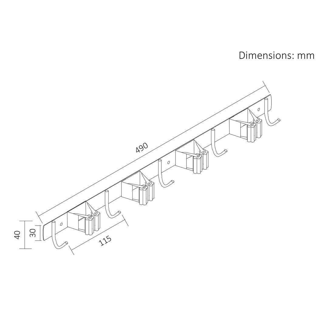 Organizer da parete per attrezzi da giardino e mop Maclean, in acciaio, con ganci, carico massimo 20 kg, larghezza 49 cm, MC-184, 2 pezzi