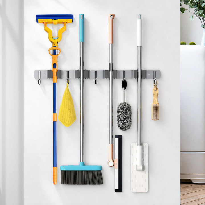 Organizer da parete per attrezzi da giardino e mop Maclean, in acciaio, con ganci, carico massimo 20 kg, larghezza 49 cm, MC-184, 2 pezzi