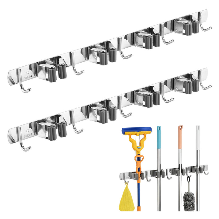 Organizer da parete per attrezzi da giardino e mop Maclean, in acciaio, con ganci, carico massimo 20 kg, larghezza 49 cm, MC-184, 2 pezzi