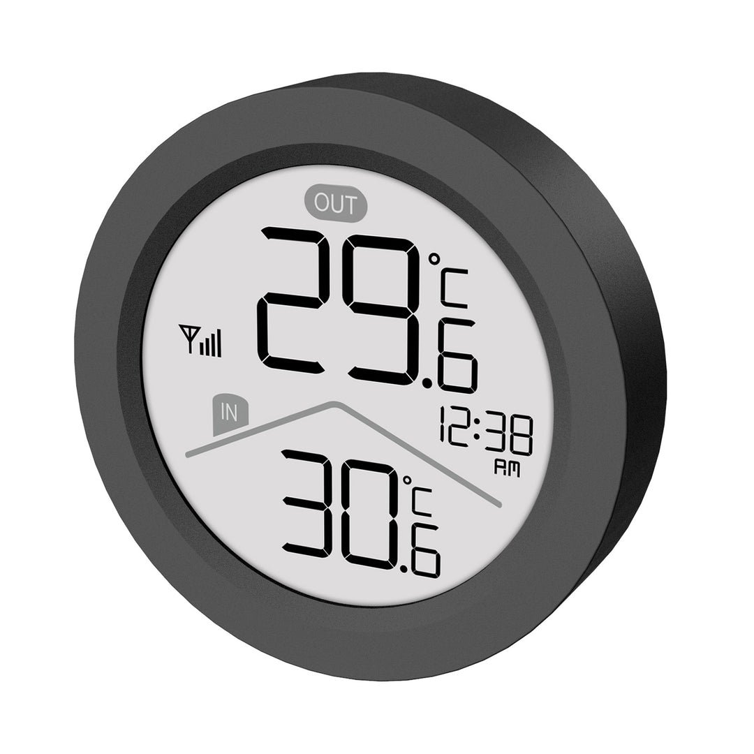 Stazione meteorologica wireless GreenBlue, temperatura interna/esterna, orologio, scelta tra °C e °F, portata fino a 60 m, nera, GB162 B + 4 batterie alcaline AAA Varta Industrial