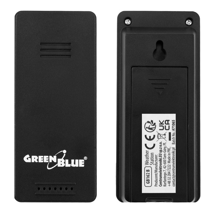 Stazione meteorologica wireless GreenBlue, temperatura interna/esterna, orologio, scelta tra °C e °F, portata fino a 60 m, nera, GB162 B + 4 batterie alcaline AAA Varta Industrial