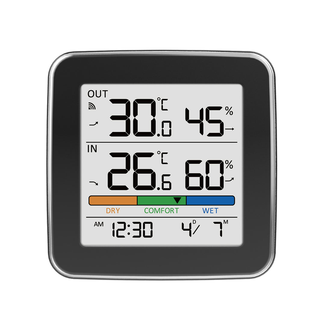 Stazione meteorologica wireless GreenBlue, temperatura + umidità interna/esterna, orologio + sveglia + data, °C / °F, fino a 60 m, nera, GB169 B + 4 batterie alcaline AAA Varta Industrial