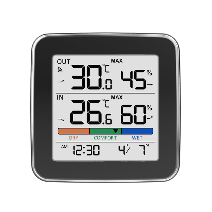 Stazione meteorologica wireless GreenBlue, temperatura + umidità interna/esterna, orologio + sveglia + data, °C / °F, fino a 60 m, nera, GB169 B + 4 batterie alcaline AAA Varta Industrial