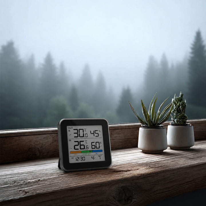 Stazione meteorologica wireless GreenBlue, temperatura + umidità interna/esterna, orologio + sveglia + data, °C / °F, fino a 60 m, nera, GB169 B + 4 batterie alcaline AAA Varta Industrial