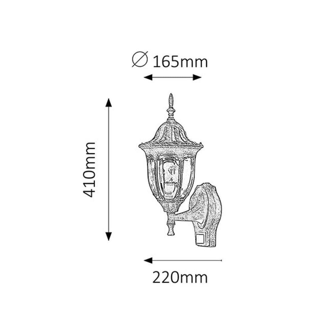 Applique Rabalux, per esterni, con sensore di movimento, IP43, E27, max 60 W, oro antico, Milano, 2 pezzi