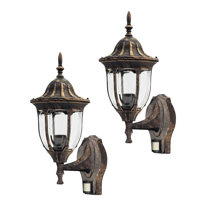Applique Rabalux, per esterni, con sensore di movimento, IP43, E27, max 60 W, oro antico, Milano, 2 pezzi