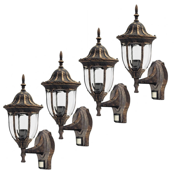 Lampada da parete Rabalux, per esterni, con sensore di movimento, IP43, E27, max 60 W, oro anticato, Milano, 4 pezzi