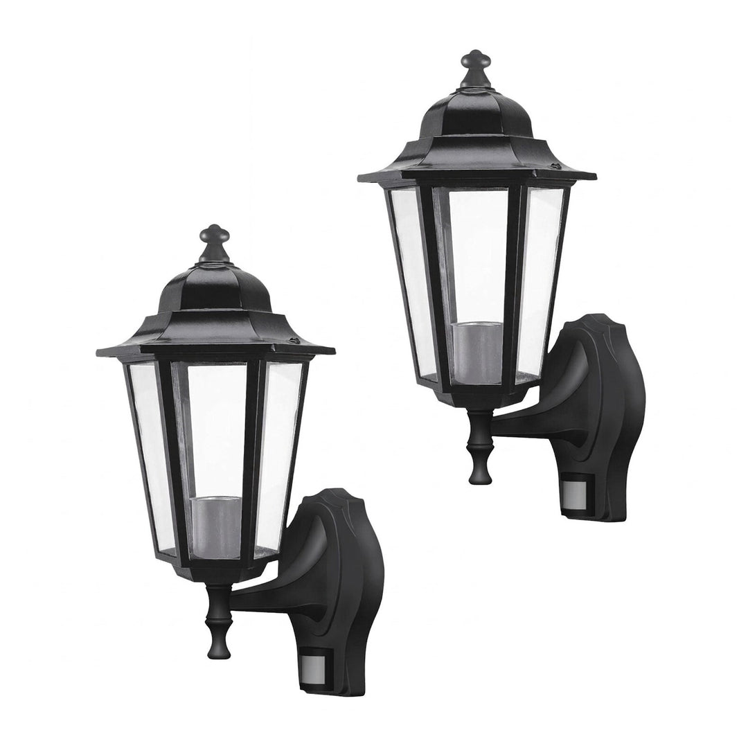 Lampada da parete Rabalux, per esterni, con sensore di movimento, IP43, E27, max 60 W, nera, Velence, 2 pezzi