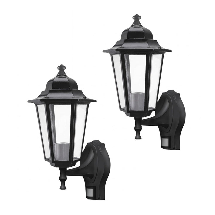 Lampada da parete Rabalux, per esterni, con sensore di movimento, IP43, E27, max 60 W, nera, Velence, 2 pezzi