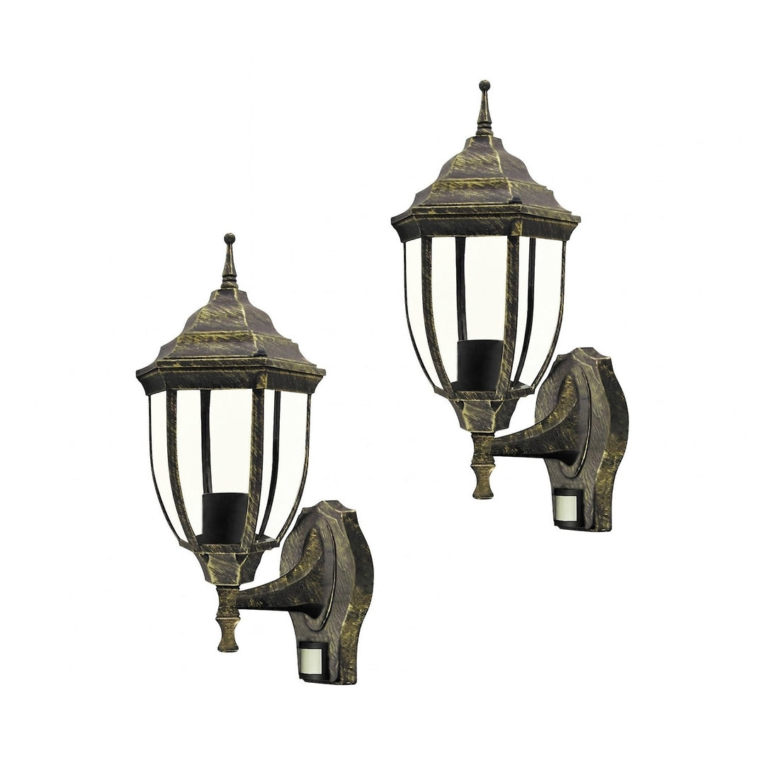 Lampada da parete Rabalux, per esterni, con sensore di movimento, IP43, E27, max 60 W, oro antico, Nizza, 2 pezzi