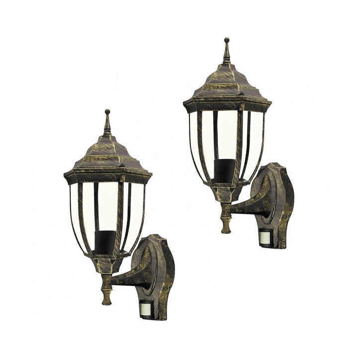 Lampada da parete Rabalux, per esterni, con sensore di movimento, IP43, E27, max 60 W, oro antico, Nizza, 2 pezzi