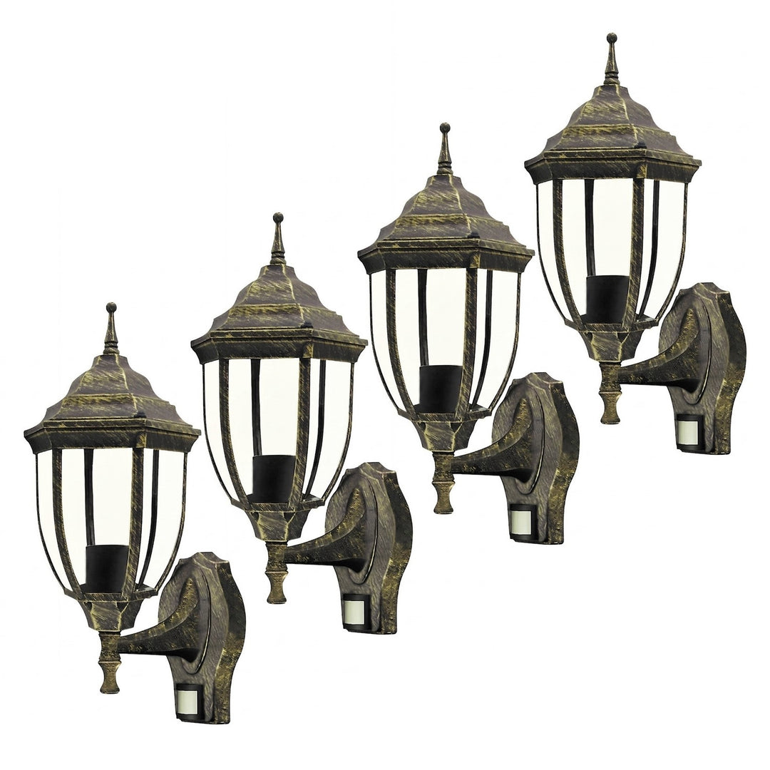 Lampada da parete Rabalux, per esterni, con sensore di movimento, IP43, E27, max 60 W, oro antico, Nizza, 4 pezzi